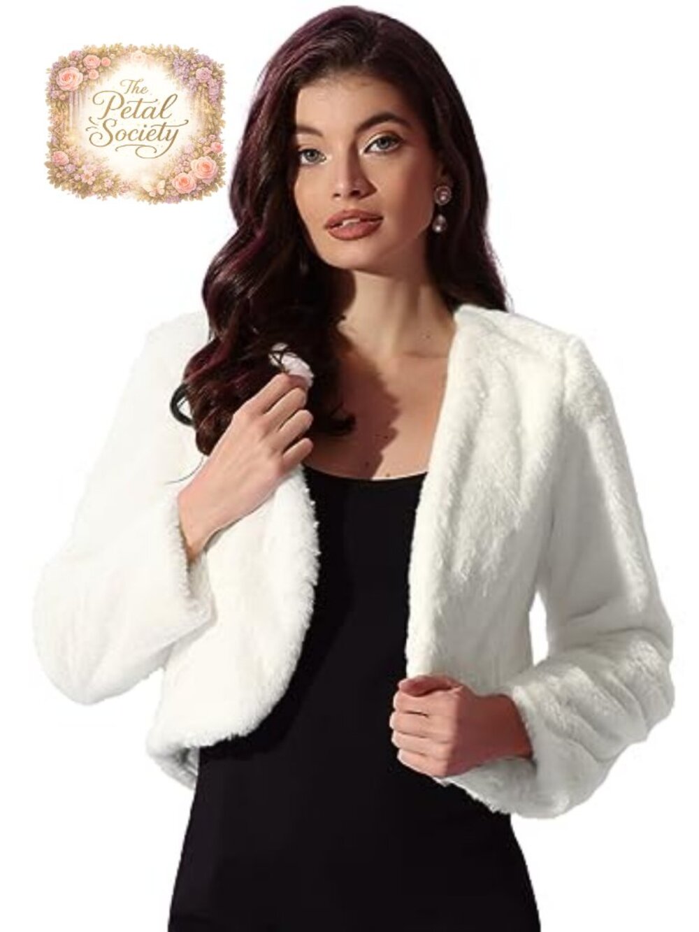 Womens Faux Fur Cropped Jacket Long Sleeve Wedding Bolero Open Front Coat